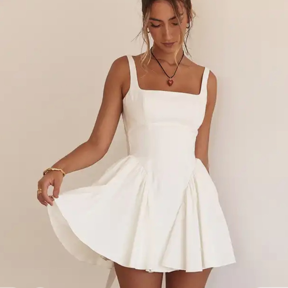 Sexy square collar, backless, mini dress